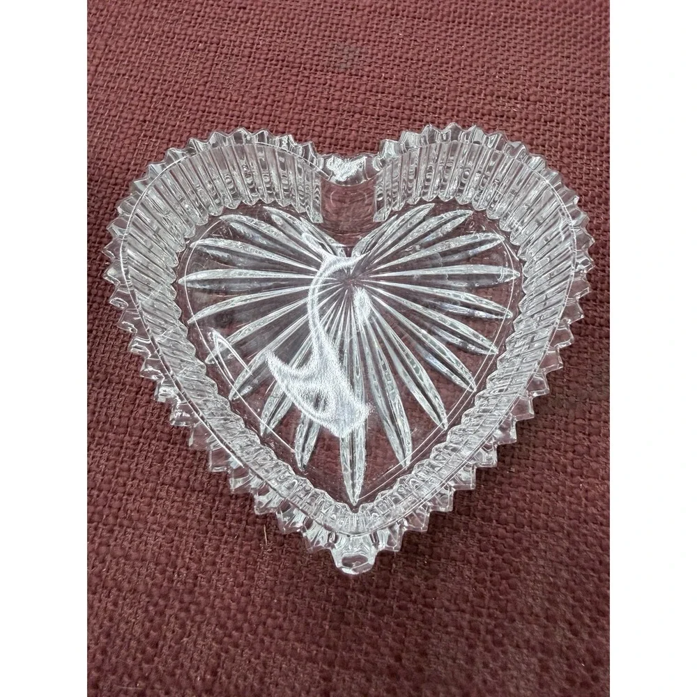 Vintage Gorham Cut Crystal Heart Shaped Trinket Candy Bowl 4 1/2